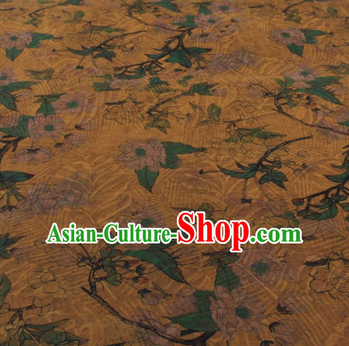 Traditional Chinese Classical Leaf Pattern Yellow Gambiered Guangdong Gauze Silk Fabric Ancient Hanfu Dress Silk Cloth