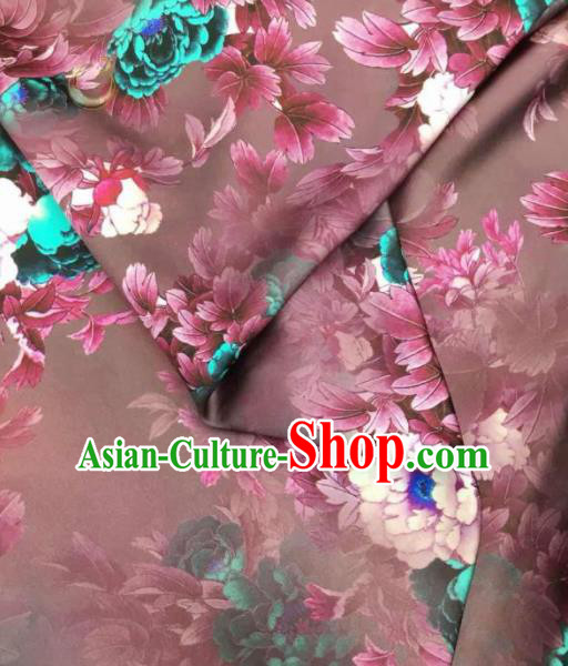 Traditional Chinese Classical Peony Pattern Brown Silk Fabric Ancient Hanfu Dress Brocade Cloth