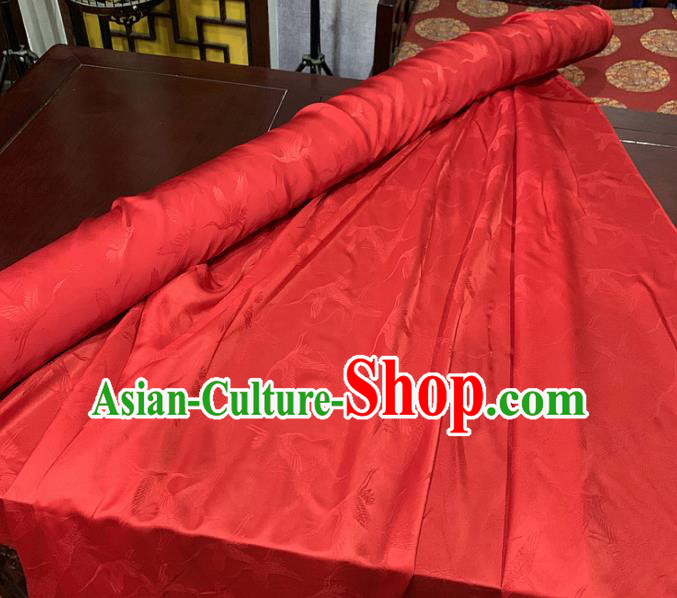 Chinese Classical Cranes Pattern Red Silk Fabric Traditional Ancient Hanfu Dress Brocade Cloth