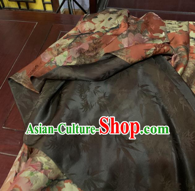Chinese Classical Flowers Pattern Rust Red Silk Fabric Traditional Ancient Hanfu Dress Brocade Cloth