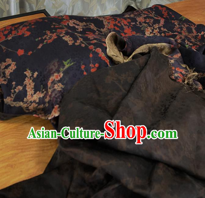Chinese Classical Plum Pattern Navy Silk Fabric Traditional Ancient Hanfu Dress Brocade Cloth