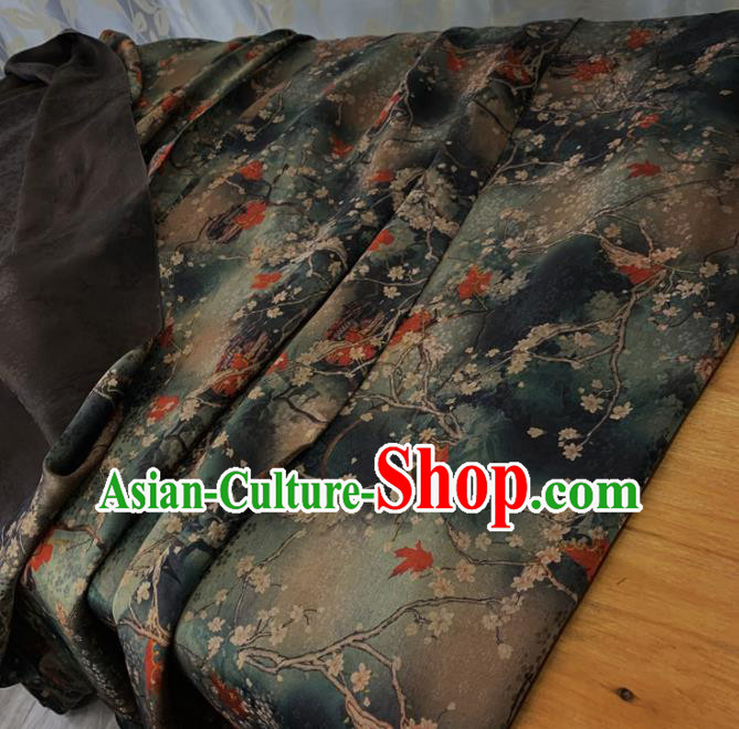 Chinese Classical Plum Pattern Dark Green Silk Fabric Traditional Ancient Hanfu Dress Brocade Cloth