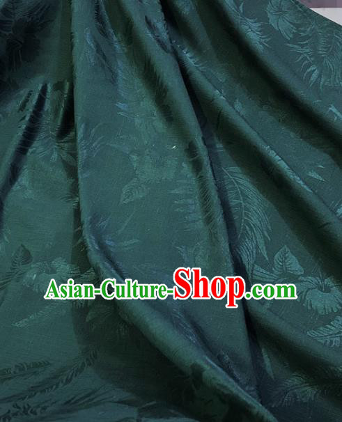 Chinese Classical Leaf Pattern Atrovirens Silk Fabric Traditional Ancient Hanfu Dress Brocade Cloth