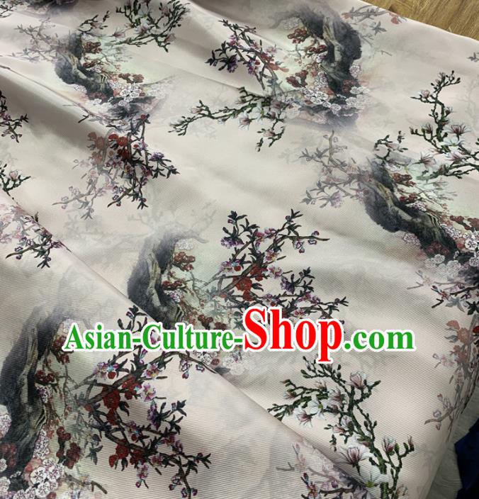 Chinese Classical Plum Blossom Pattern White Silk Fabric Traditional Ancient Hanfu Dress Brocade Cloth