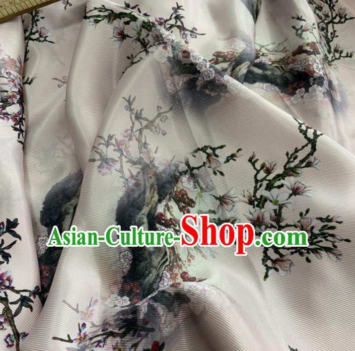 Chinese Classical Plum Blossom Pattern White Silk Fabric Traditional Ancient Hanfu Dress Brocade Cloth
