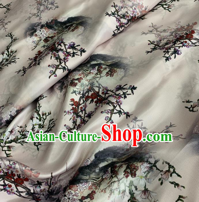 Chinese Classical Plum Blossom Pattern White Silk Fabric Traditional Ancient Hanfu Dress Brocade Cloth