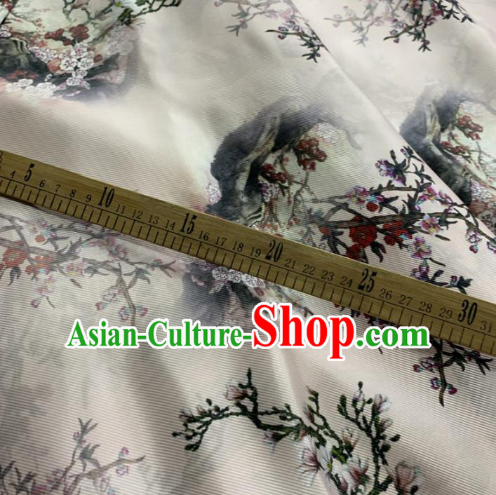 Chinese Classical Plum Blossom Pattern White Silk Fabric Traditional Ancient Hanfu Dress Brocade Cloth