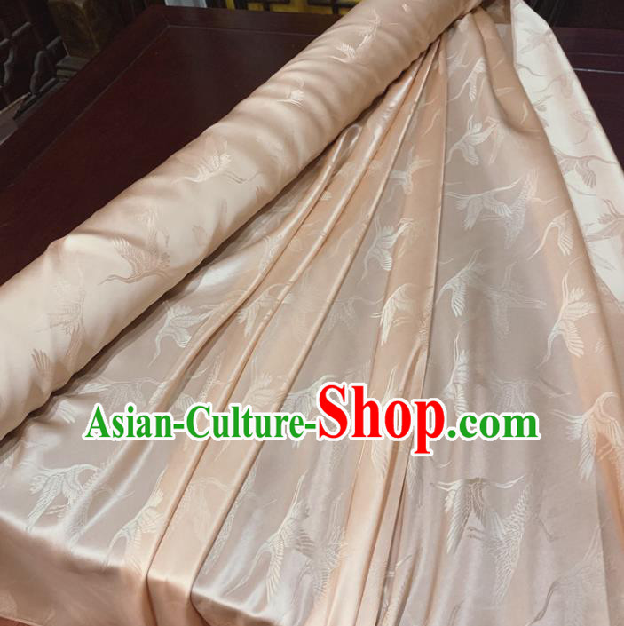 Chinese Classical Cranes Pattern Pink Silk Fabric Traditional Ancient Hanfu Dress Brocade Cloth