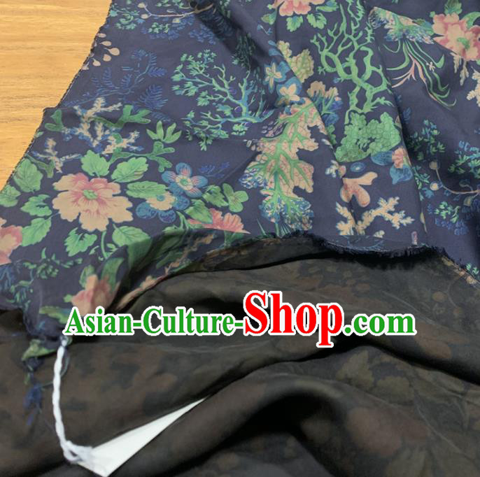 Chinese Classical Pattern Navy Silk Fabric Traditional Ancient Hanfu Dress Brocade Cloth