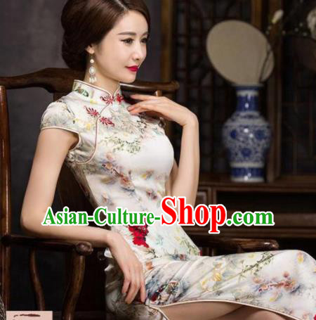Traditional Chinese Classical Peony Pattern White Silk Fabric Ancient Hanfu Dress Brocade Cloth