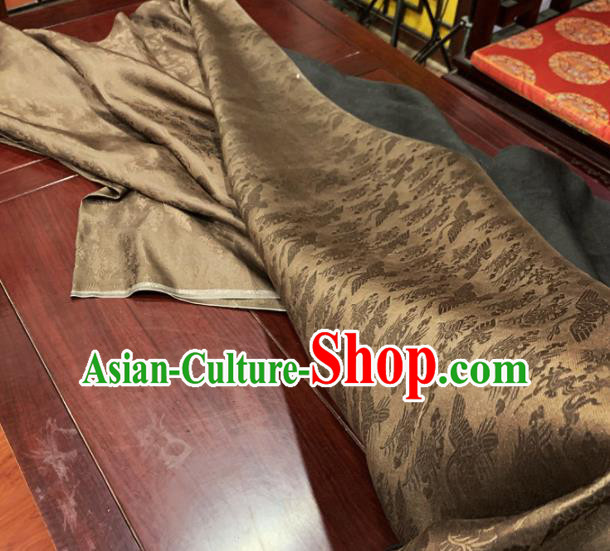 Chinese Classical Cranes Pattern Bronze Silk Fabric Traditional Ancient Hanfu Dress Brocade Cloth
