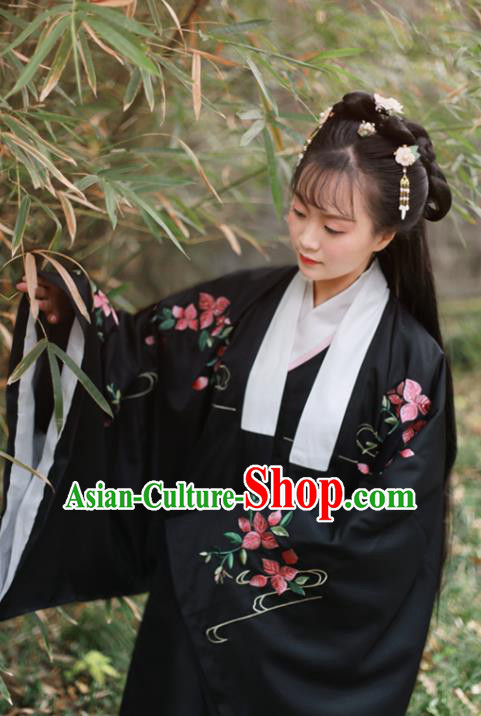 Traditional Chinese Ming Dynasty Royal Infanta Replica Costumes Ancient Court Princess Black Hanfu Dress for Women