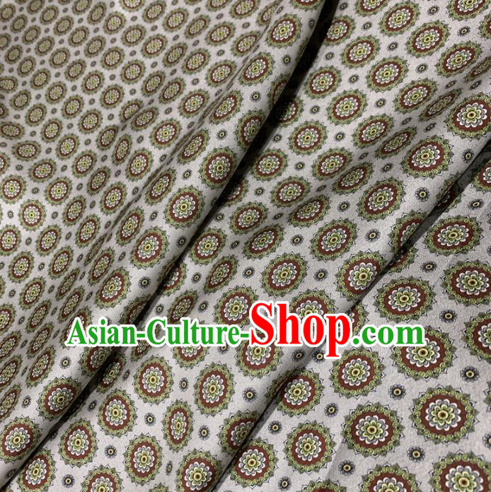Chinese Classical Round Flowers Pattern White Silk Fabric Traditional Ancient Hanfu Dress Brocade Cloth