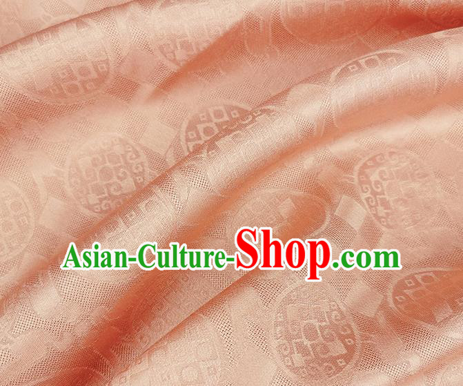 Chinese Classical Round Pattern Orange Silk Fabric Traditional Ancient Hanfu Dress Brocade Cloth