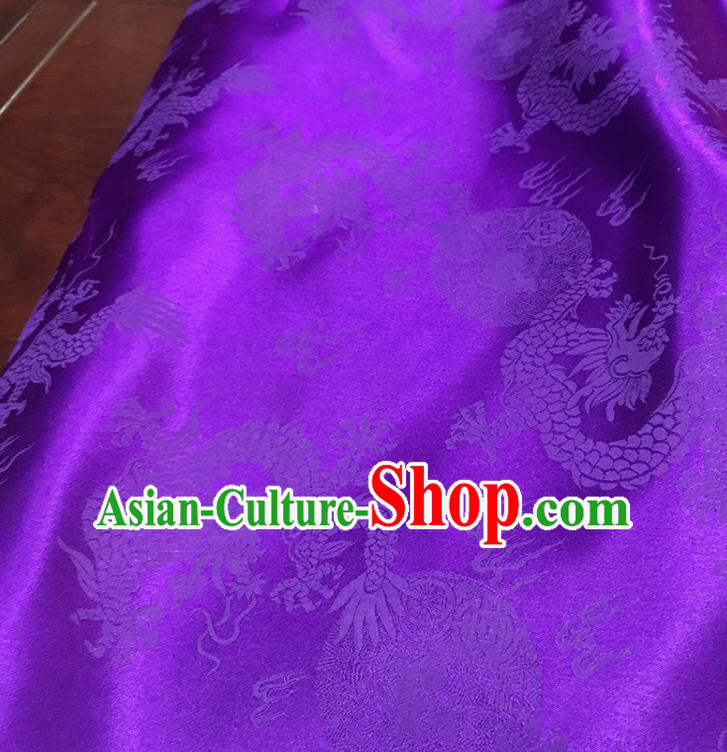 Chinese Classical Dragon Pattern Purple Silk Fabric Traditional Ancient Hanfu Dress Brocade Cloth