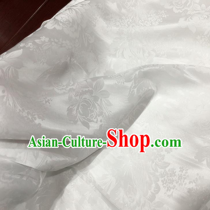 Chinese Classical Peony Pattern White Silk Fabric Traditional Ancient Hanfu Dress Brocade Cloth