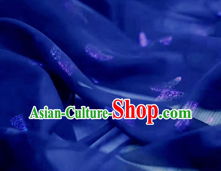 Chinese Classical Butterfly Pattern Royalblue Silk Fabric Traditional Ancient Hanfu Dress Brocade Cloth