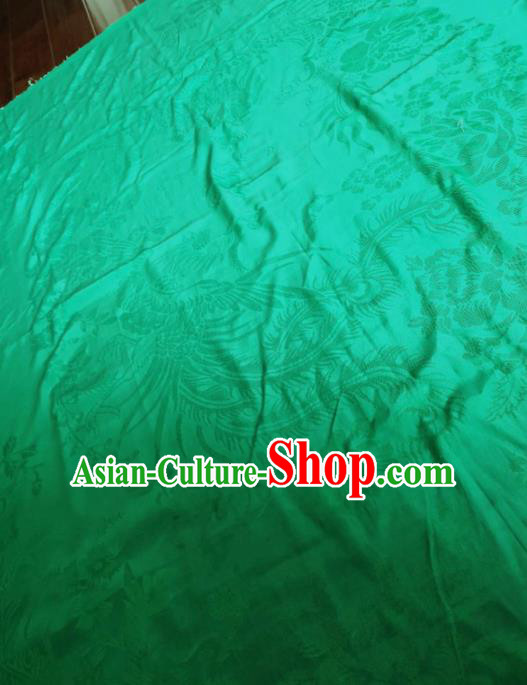 Chinese Classical Phoenix Peony Pattern Green Silk Fabric Traditional Ancient Hanfu Dress Brocade Cloth