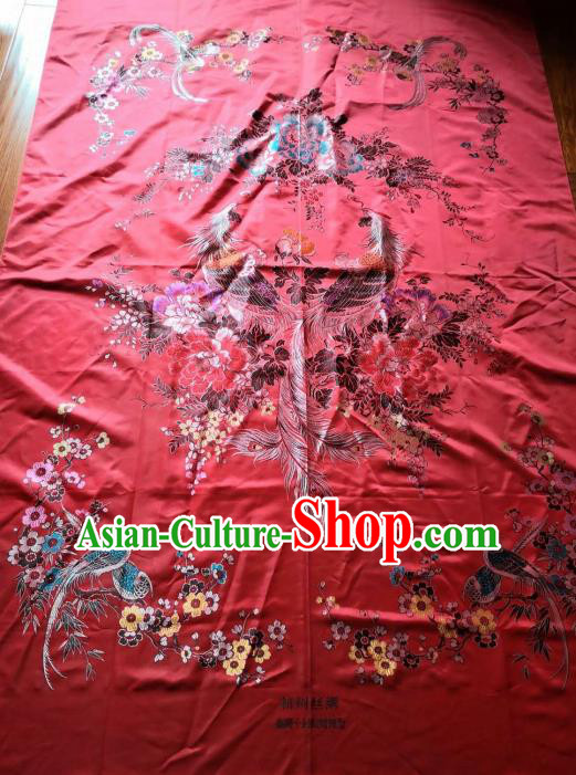 Chinese Classical Phoenix Peony Pattern Red Silk Fabric Traditional Ancient Hanfu Dress Brocade Cloth