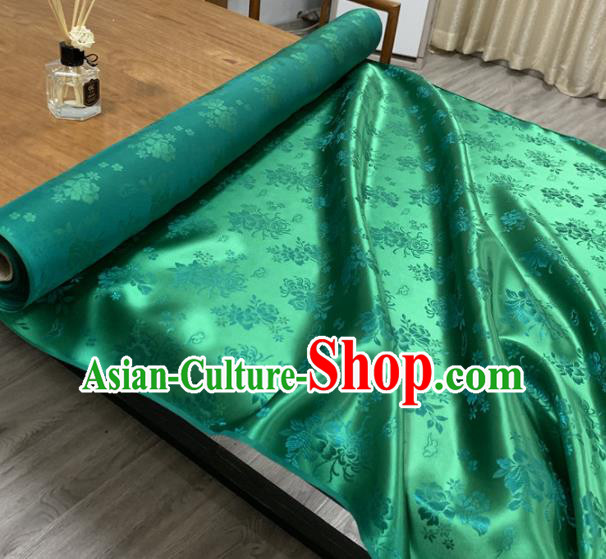 Chinese Classical Chrysanthemum Pattern Green Silk Fabric Traditional Ancient Hanfu Dress Brocade Cloth