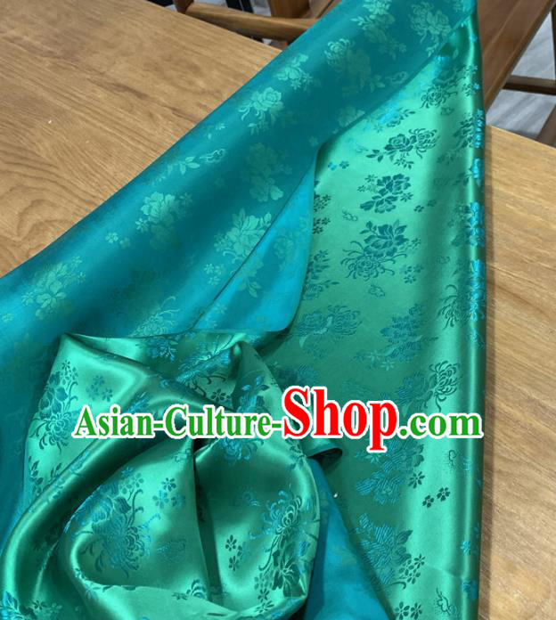 Chinese Classical Chrysanthemum Pattern Green Silk Fabric Traditional Ancient Hanfu Dress Brocade Cloth