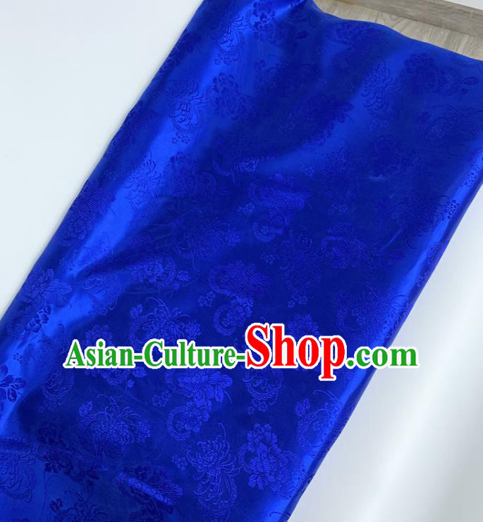 Chinese Classical Chrysanthemum Pattern Royalblue Silk Fabric Traditional Ancient Hanfu Dress Brocade Cloth