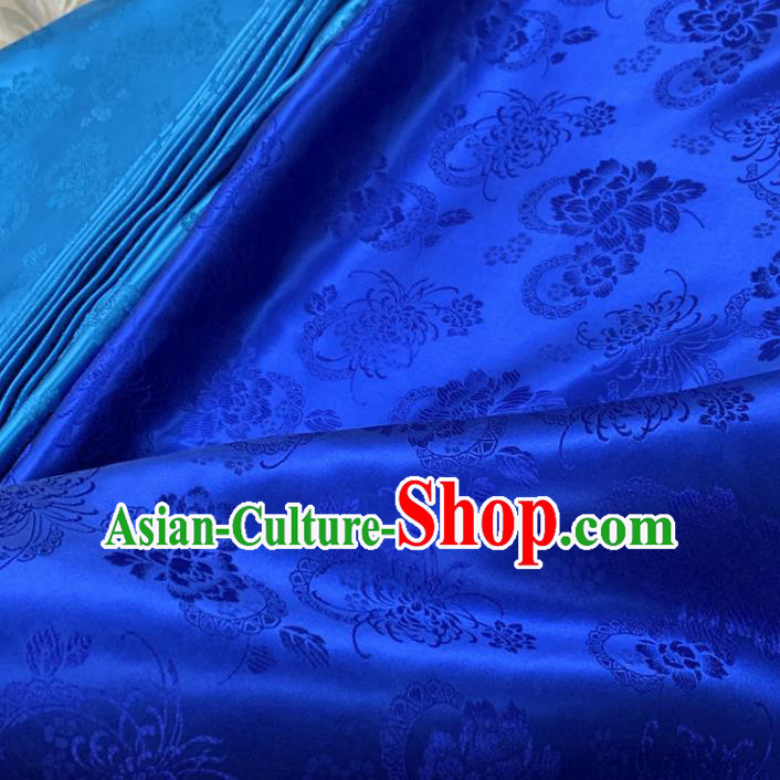 Chinese Classical Chrysanthemum Pattern Royalblue Silk Fabric Traditional Ancient Hanfu Dress Brocade Cloth
