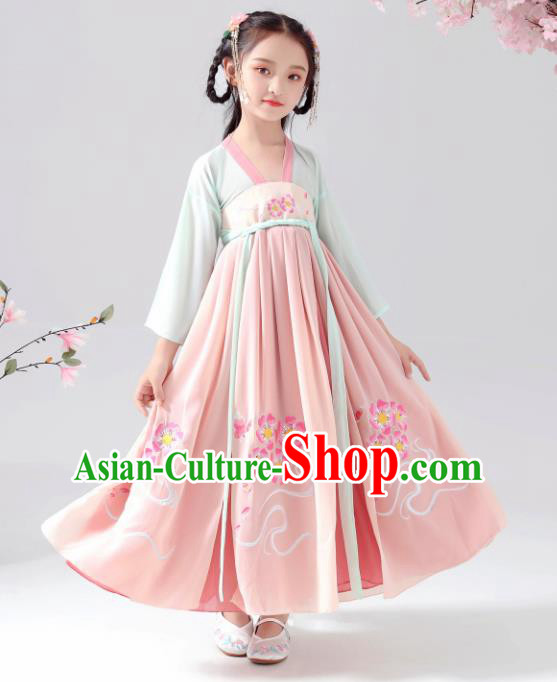 Chinese Traditional Tang Dynasty Girls Pink Hanfu Dress Ancient Princess Costume for Kids