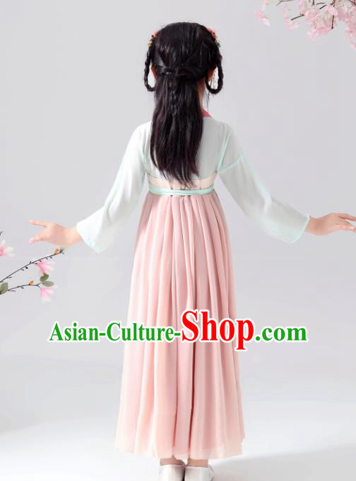 Chinese Traditional Tang Dynasty Girls Pink Hanfu Dress Ancient Princess Costume for Kids