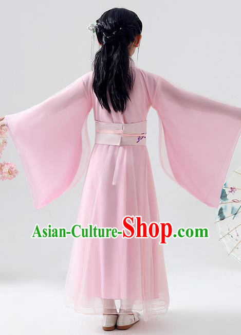Chinese Traditional Jin Dynasty Girls Pink Hanfu Dress Ancient Peri Princess Costume for Kids
