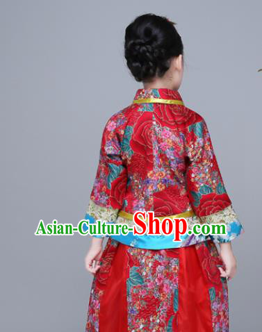 Chinese Traditional Qing Dynasty Girls Wedding Dress Ancient Court Princess Costume for Kids