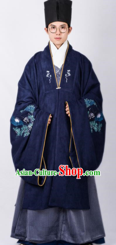 Chinese Traditional Ming Dynasty Scholar Hanfu Royalblue Cloak Ancient Taoist Priest Costume for Men