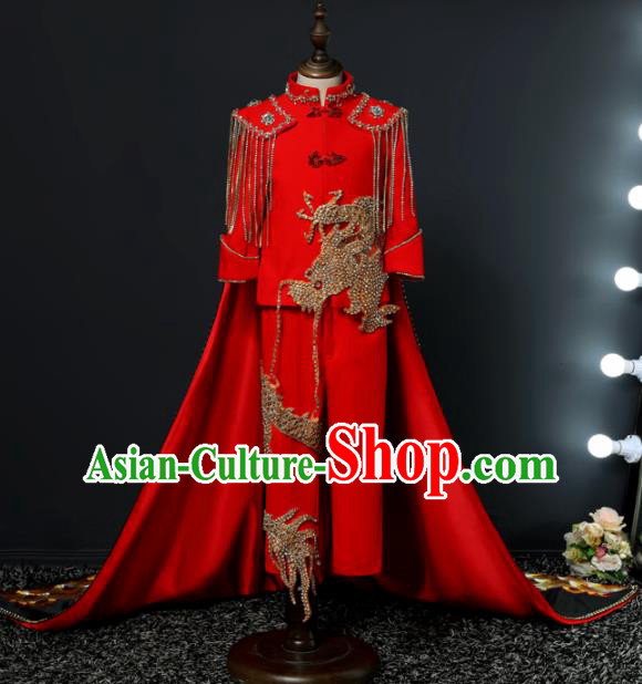 Chinese Children Day Classical Dance Performance Red Outfits Kindergarten Boys Stage Show Costume for Kids