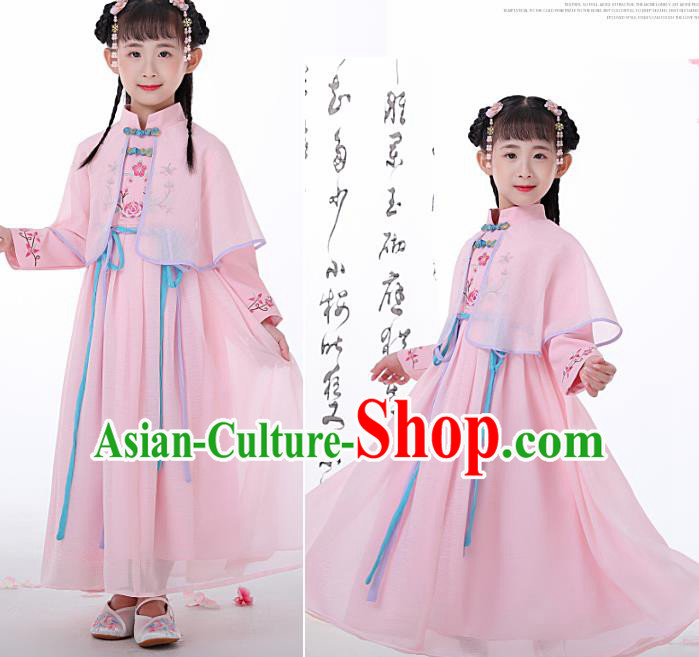 Chinese Traditional Children Pink Hanfu Dress Classical National Tang Suit Costume for Kids