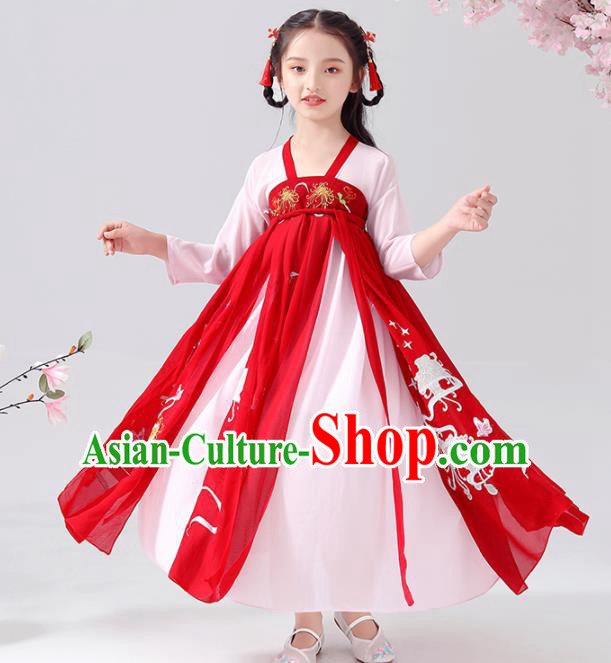 Chinese Traditional Tang Dynasty Girls Red Hanfu Dress Ancient Princess Costume for Kids