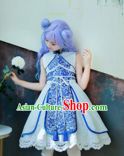 Chinese New Year Performance Embroidered White Dress Kindergarten Girls Dance Stage Show Costume for Kids