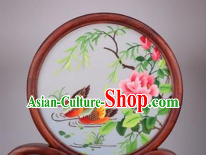 Chinese Traditional Suzhou Embroidery Mandarin Duck Desk Folding Screen Embroidered Rosewood Decoration Embroidering Craft