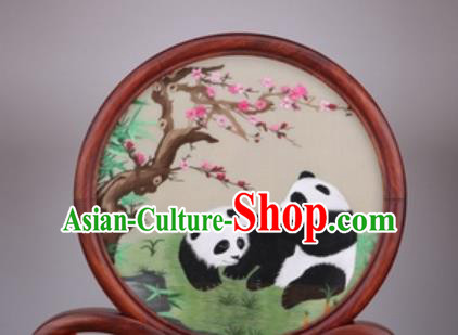Chinese Traditional Suzhou Embroidery Panda Plum Desk Folding Screen Embroidered Rosewood Decoration Embroidering Craft