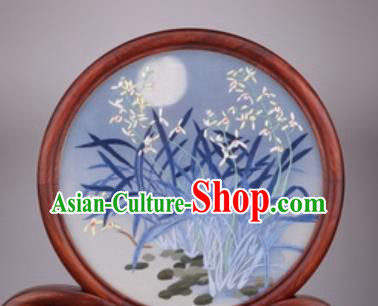 Chinese Traditional Suzhou Embroidery Orchid Desk Folding Screen Embroidered Rosewood Decoration Embroidering Craft