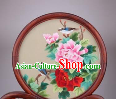 Chinese Traditional Suzhou Embroidery Peony Desk Folding Screen Embroidered Rosewood Decoration Embroidering Craft