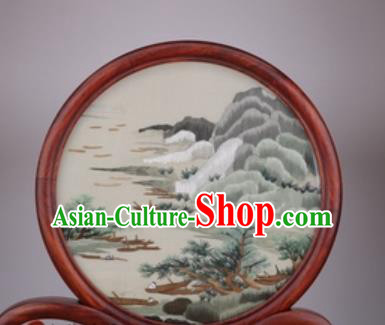 Chinese Traditional Suzhou Embroidery Mount Pine Desk Folding Screen Embroidered Rosewood Decoration Embroidering Craft