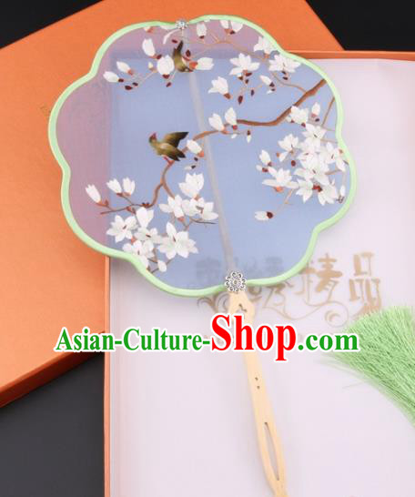 Chinese Traditional Suzhou Embroidery Magnolia Palace Fans Embroidered Fans Embroidering Craft