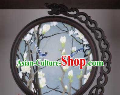 Chinese Traditional Suzhou Embroidery Magnolia Table Folding Screen Embroidered Rosewood Decoration Embroidering Craft