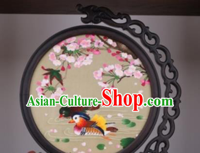 Chinese Traditional Suzhou Embroidery Begonia Mandarin Duck Table Folding Screen Embroidered Rosewood Decoration Embroidering Craft