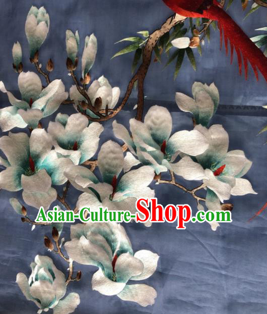 Chinese Traditional Suzhou Embroidery Yulan Magnolia Silk Picture Embroidered Patches Embroidering Craft