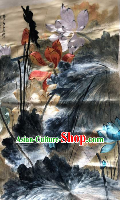Traditional Chinese Handmade Suzhou Embroidery Lotus Silk Picture Embroidered Patches Embroidering Craft