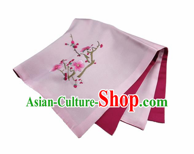 Chinese Traditional Handmade Embroidery Plum Pink Silk Handkerchief Embroidered Hanky Suzhou Embroidery Noserag Craft
