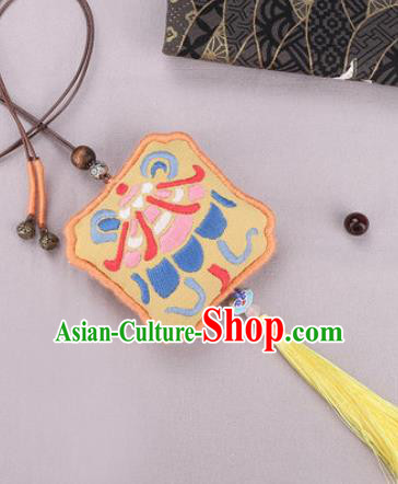 Traditional Chinese Handmade Embroidery Yellow Hazelin Pendant Embroidered Amulet Accessories