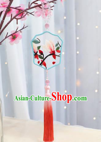 Traditional Chinese Handmade Embroidery Yulan Magnolia Hazelin Pendant Embroidered Amulet Accessories