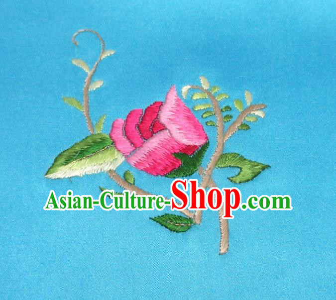 Chinese Traditional Handmade Embroidery Flower Blue Silk Handkerchief Embroidered Hanky Suzhou Embroidery Noserag Craft